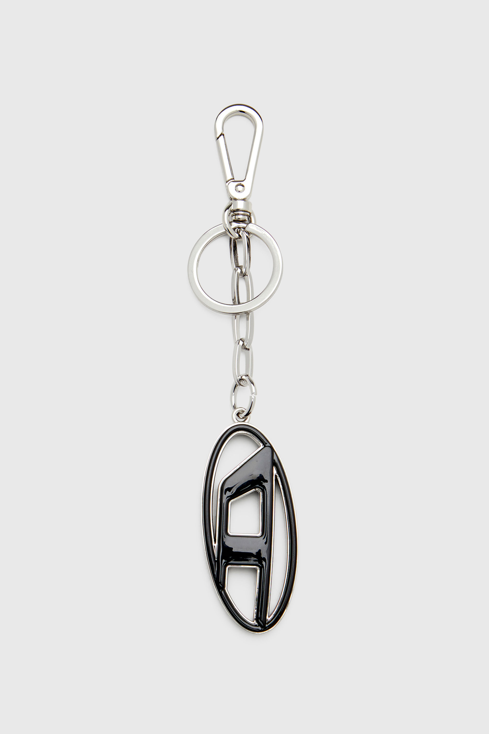 Diesel - CAGE-D LAYER, Man's Metal and resin Oval D keyring in Black/Silver - 2