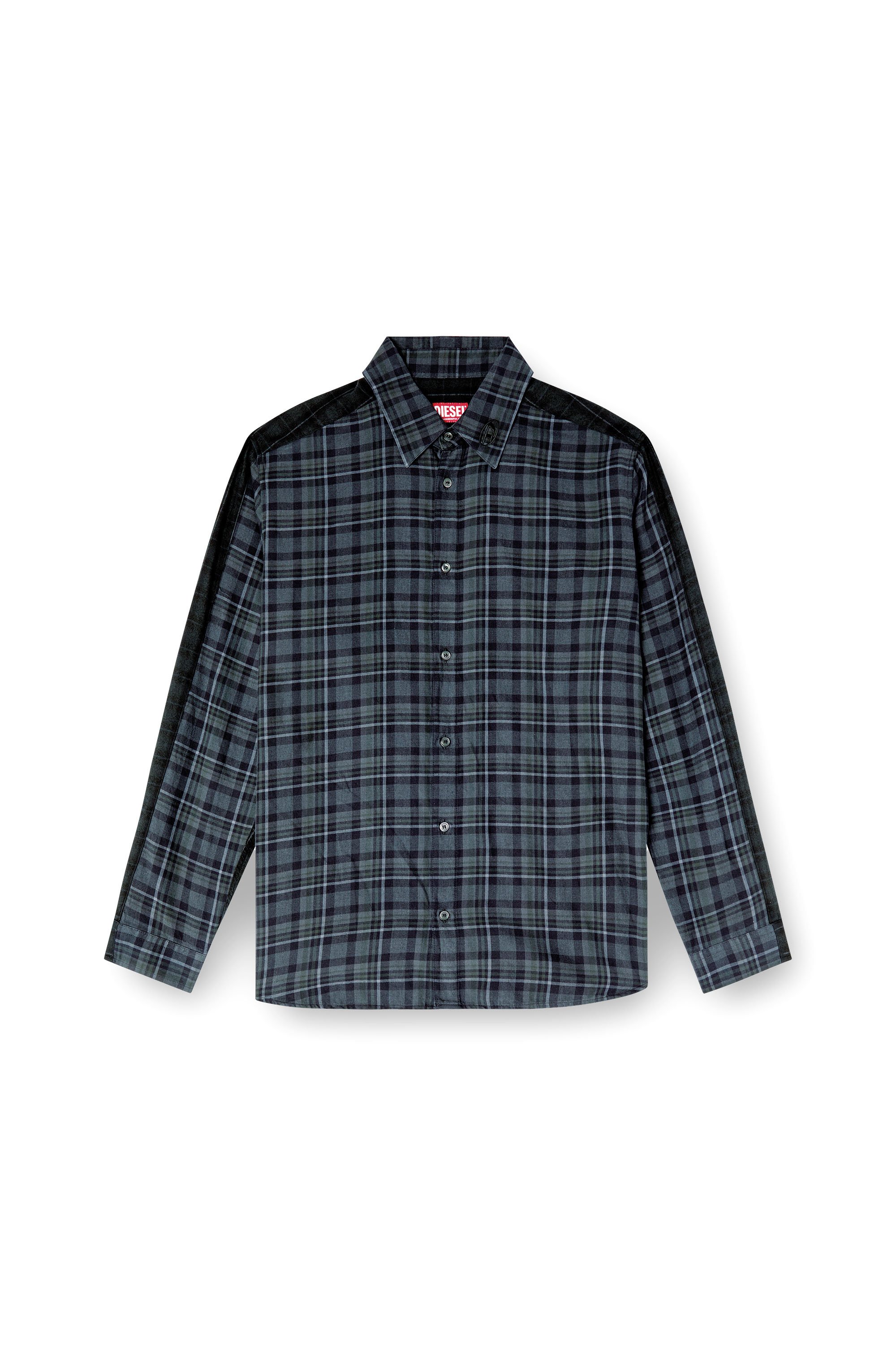 Diesel - S-SIMPLY-CHECK, Man's Spliced check flannel shirt in Black/Blue - 4