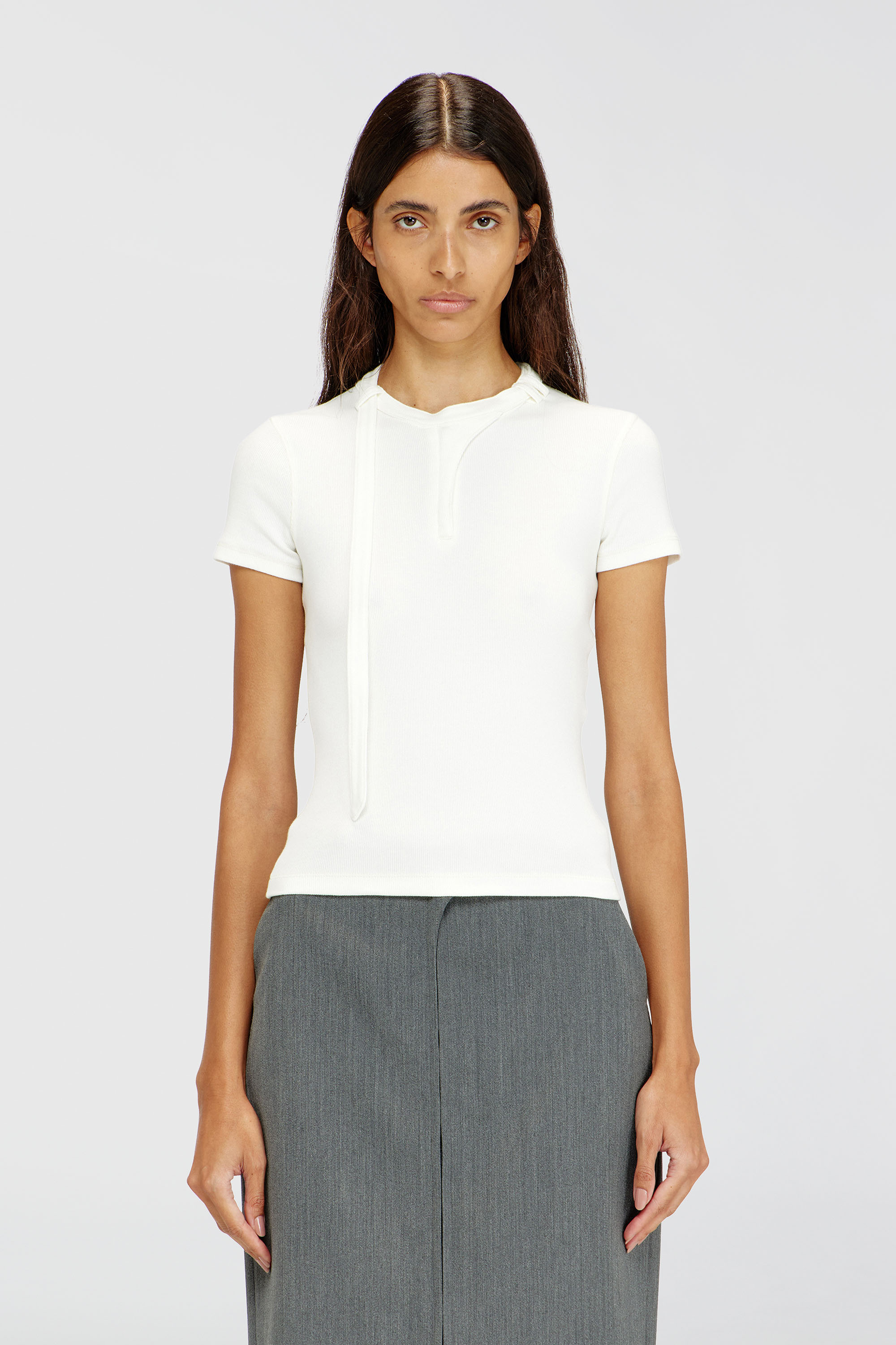 Diesel - T-IARAS, Woman's Rib-jersey top with biker neck strap in White - 1