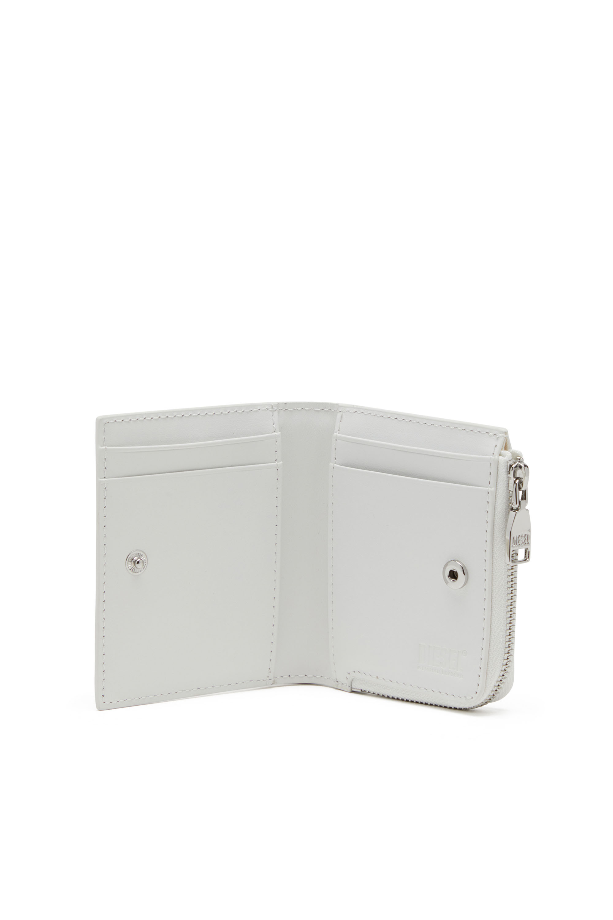 Diesel - 1DR CARD HOLDER ZIP L, Woman's Bi-fold card holder in nappa leather in White - 3