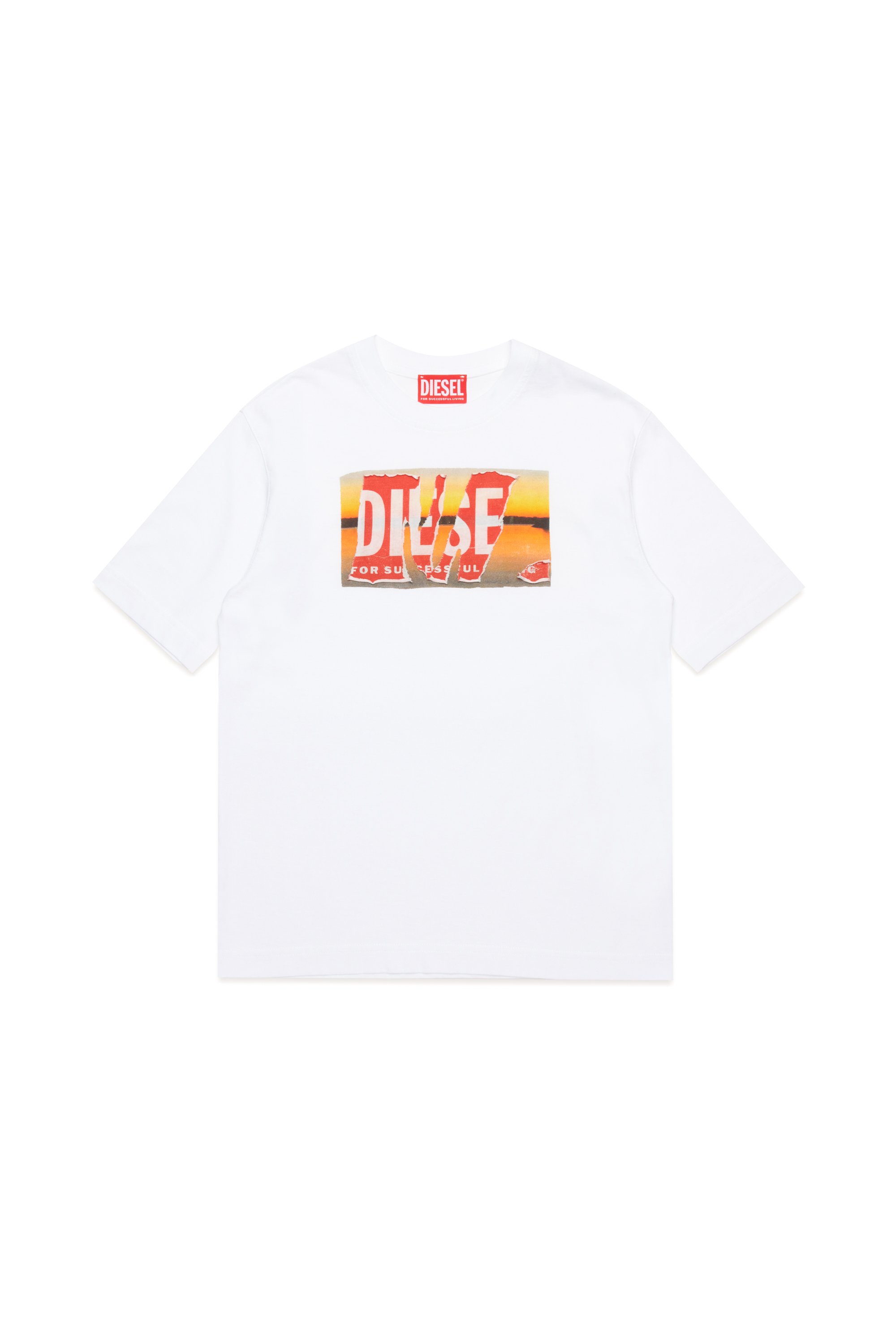 Diesel - TWASHPOFFL1 OVER, Man T-shirt with peel-off logo and print in White - Image 1