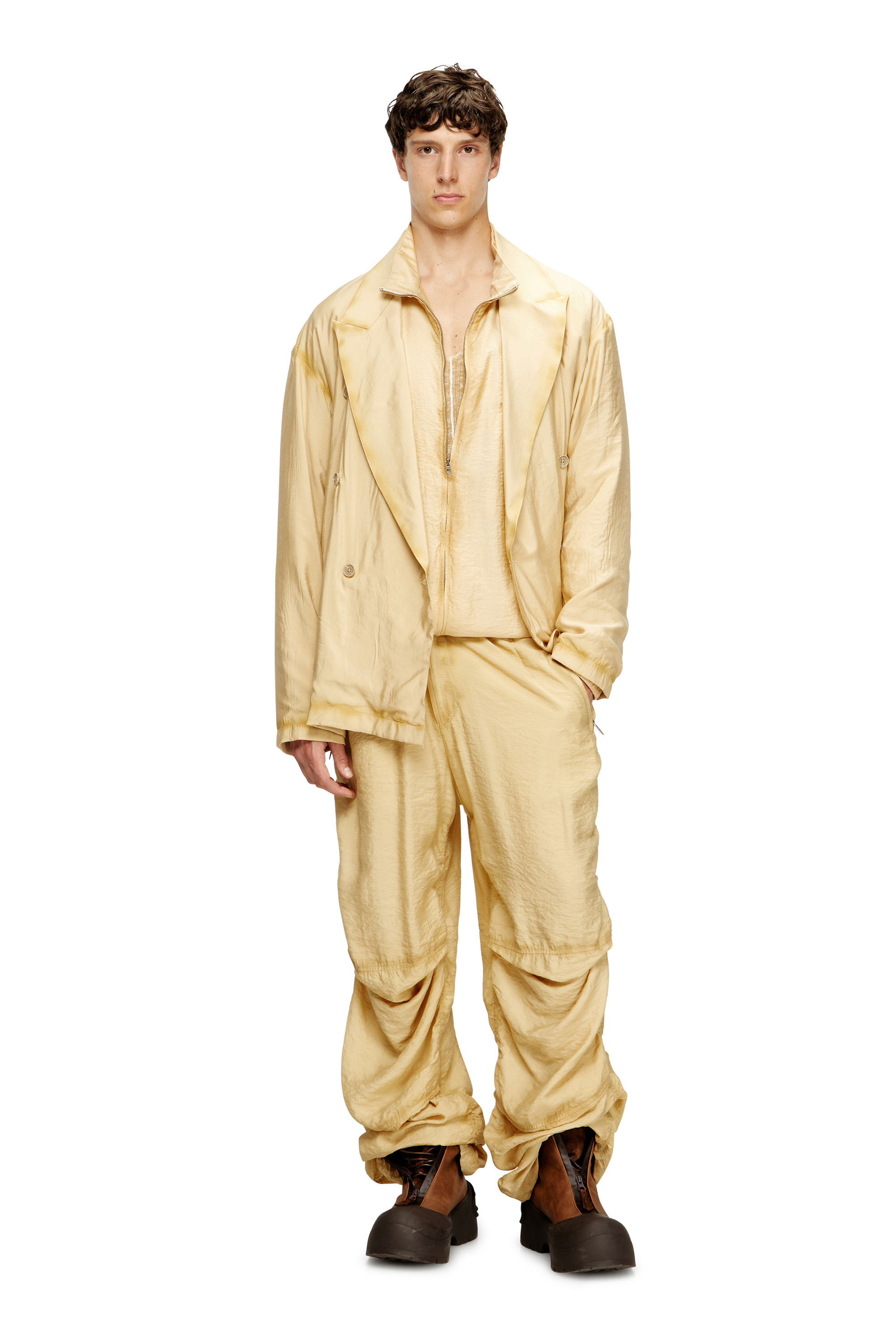 Diesel - J-KEYSERY, Man's Double-breasted blazer in wrinkled shell in Beige - 1