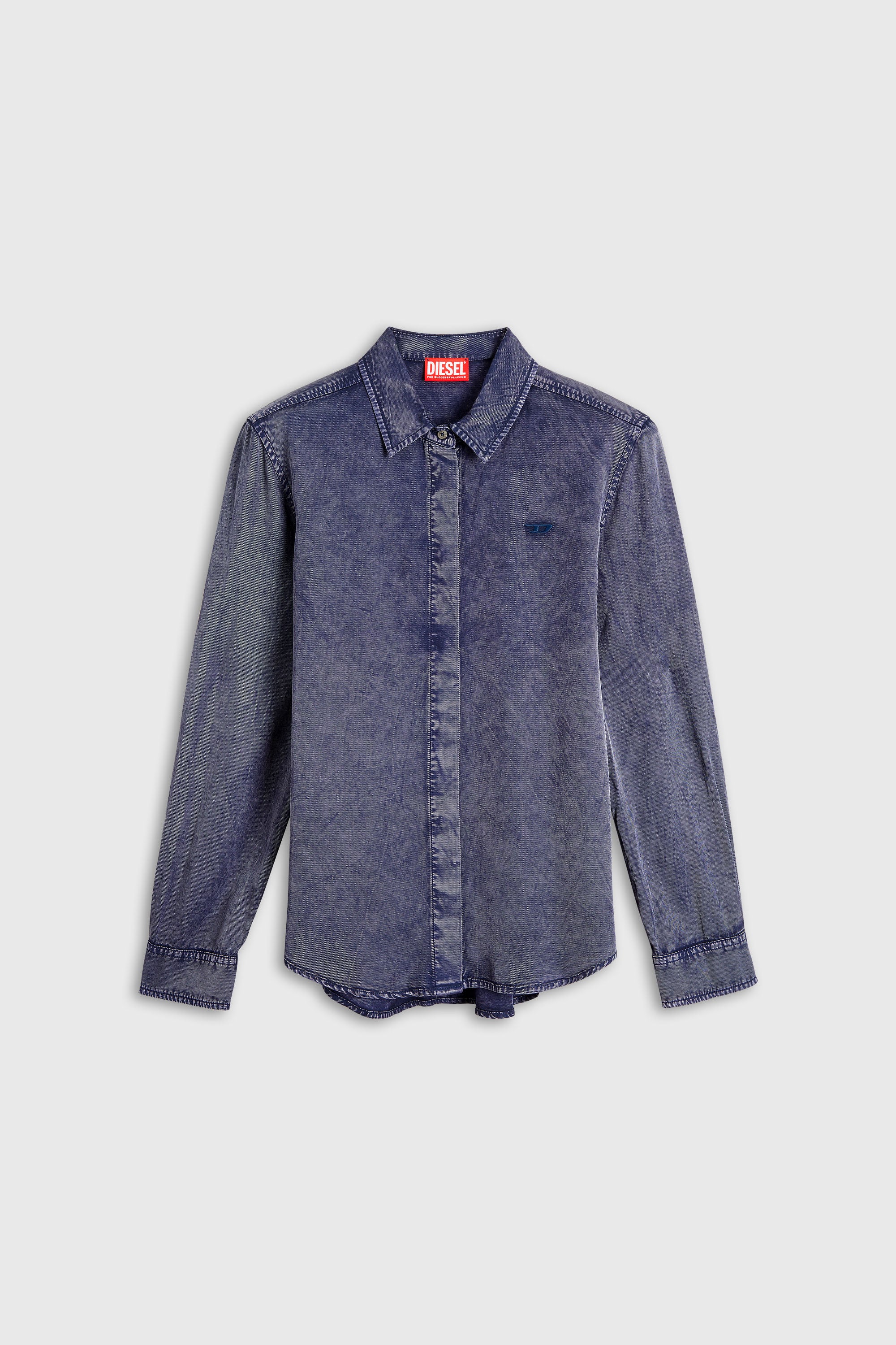 Diesel - C-RONORY-B2, Woman's Fluid shirt in denim-effect viscose in Dark Blue - 2