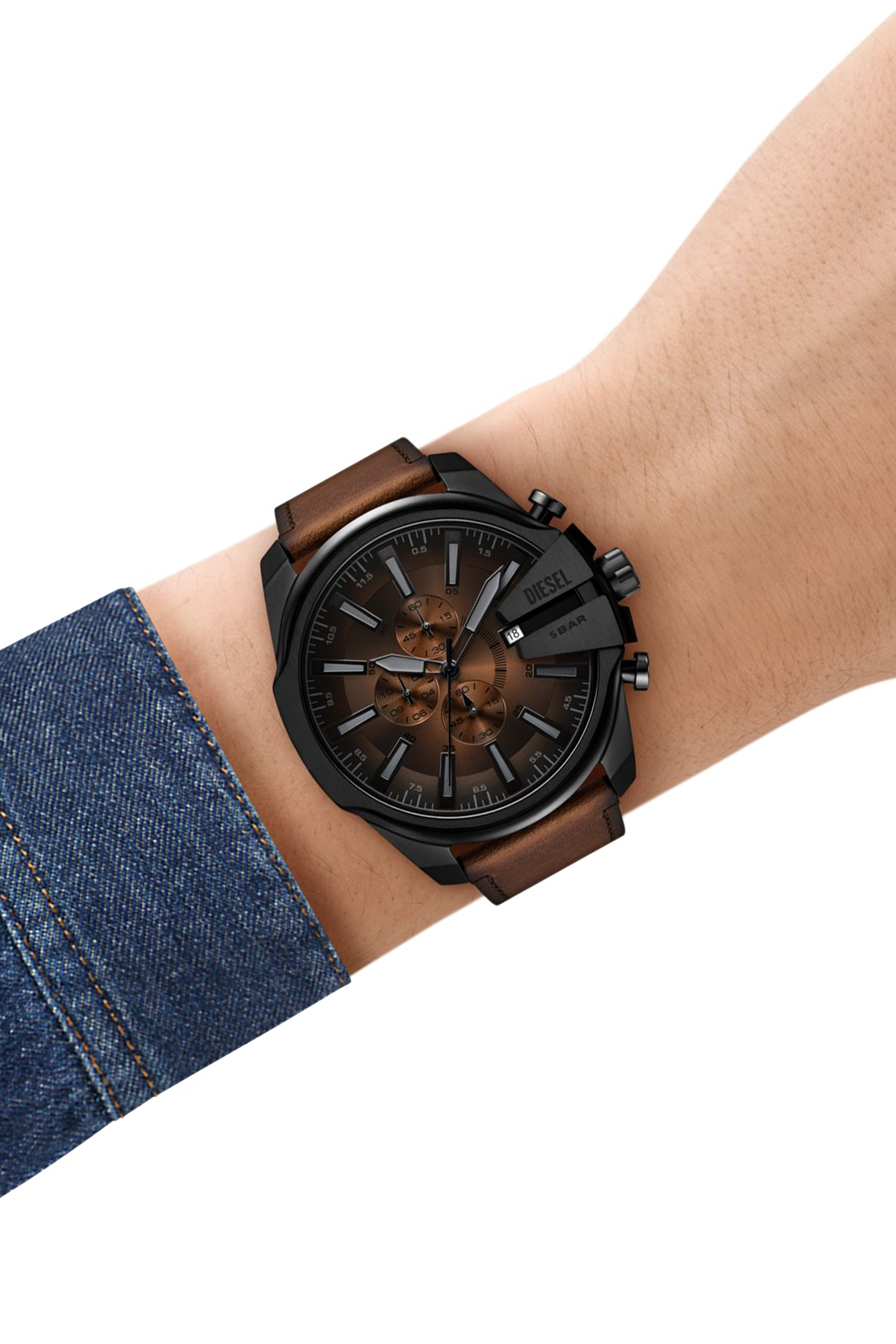 Diesel - DZ4692 WATCH, Man's Mega Chief Slim brown leather watch in Brown - 4