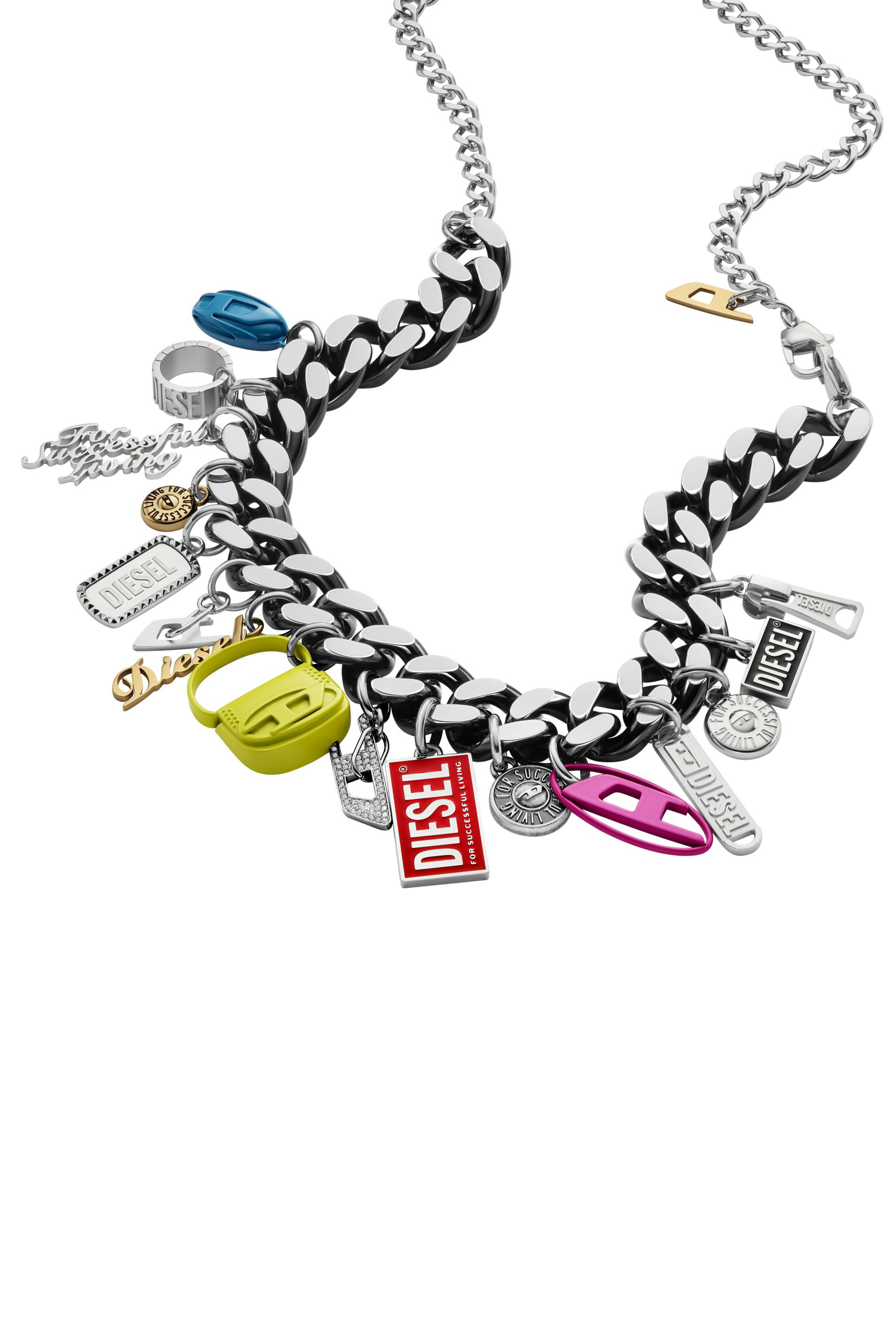 Diesel - DX1522 JEWEL, Unisex Black stainless steel charm chain necklace in Multicolor - Image 1