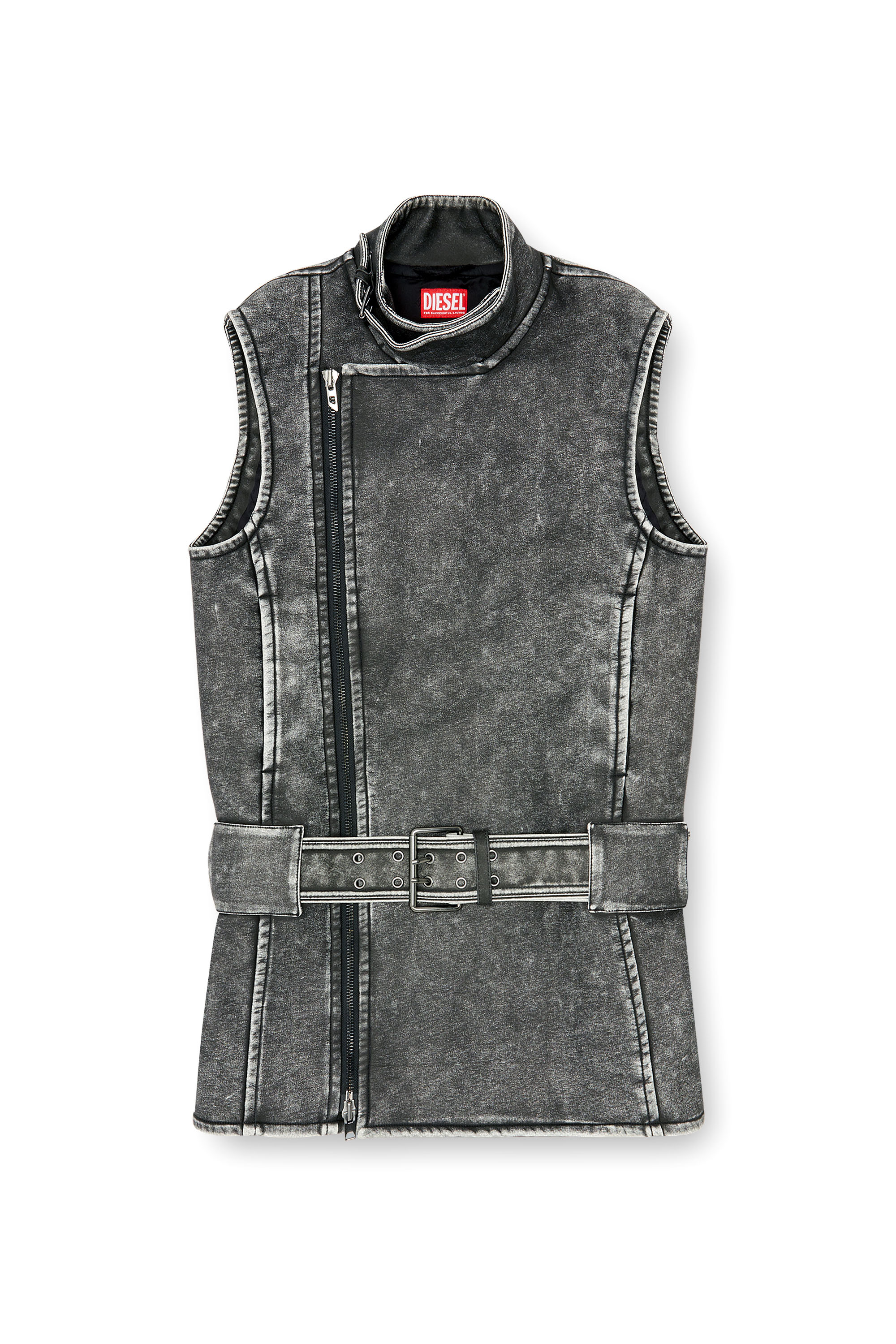 Diesel - D-IKE, Woman's Biker-style mini dress with belt in Grey - 2