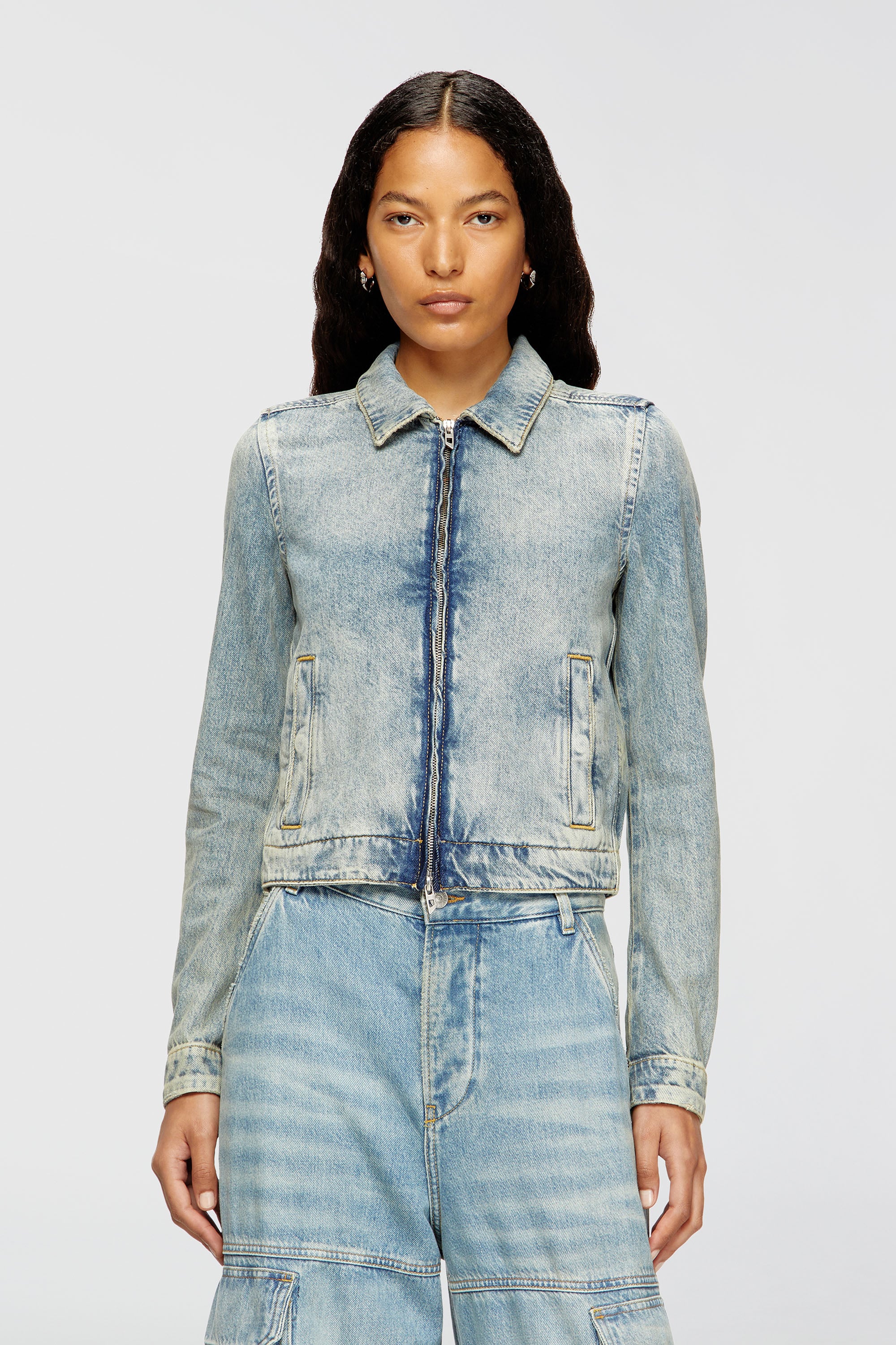 Diesel - DE-CORB, Woman's Jacket in dirt-effect fluid denim in Light Blue - 1
