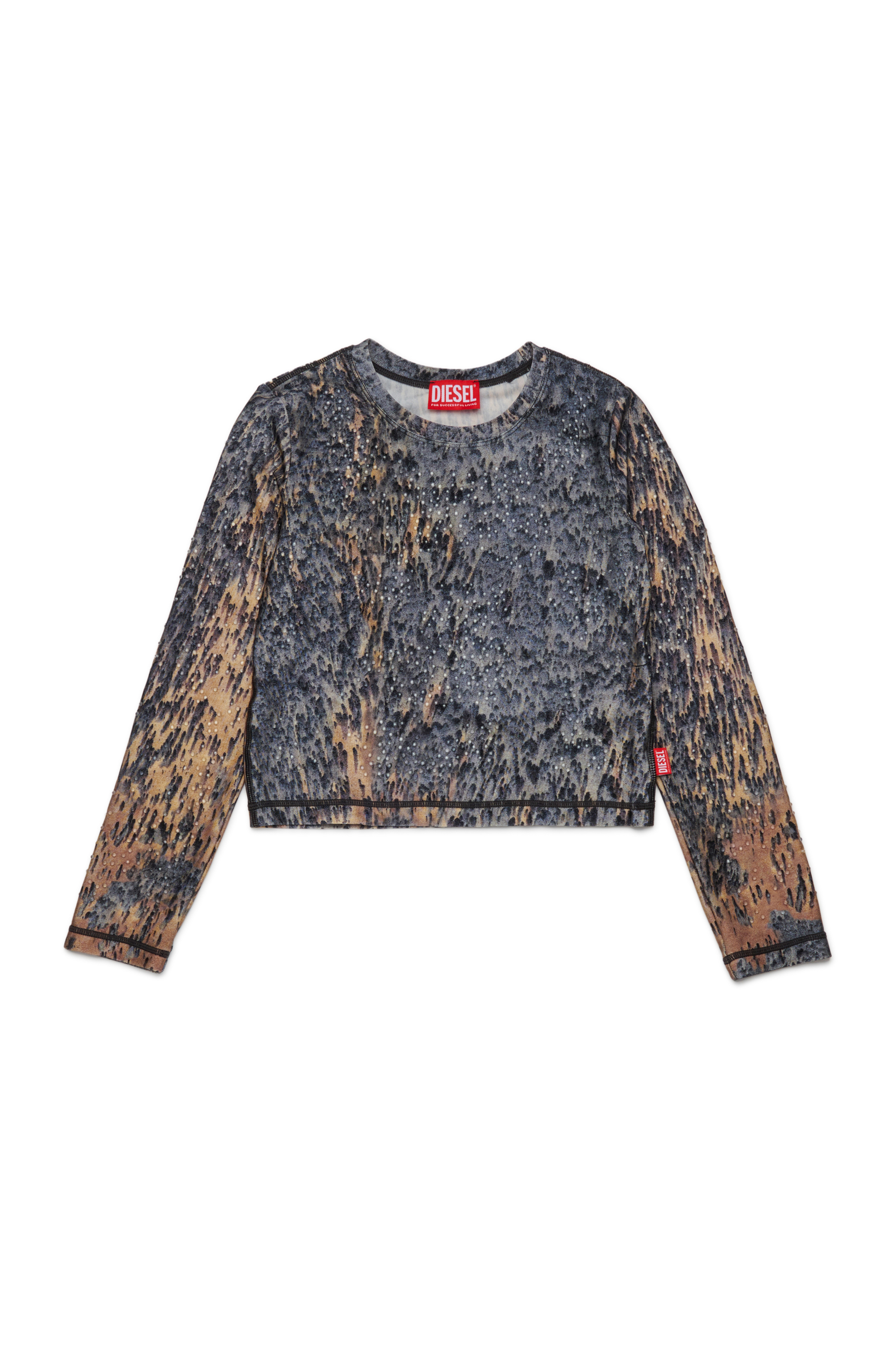 Diesel - TOSCA, Woman's Nylon T-shirt with all-over print in Blue/Brown - 1