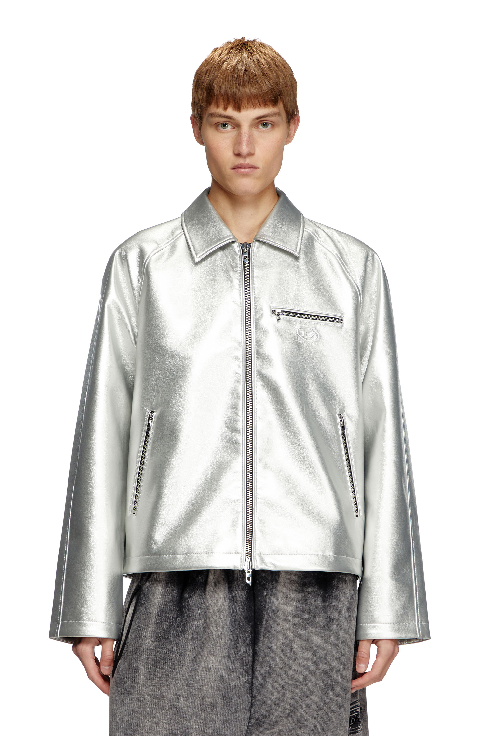 Diesel - J-THOME, Unisex's Metallic coach jacket in Silver - 5