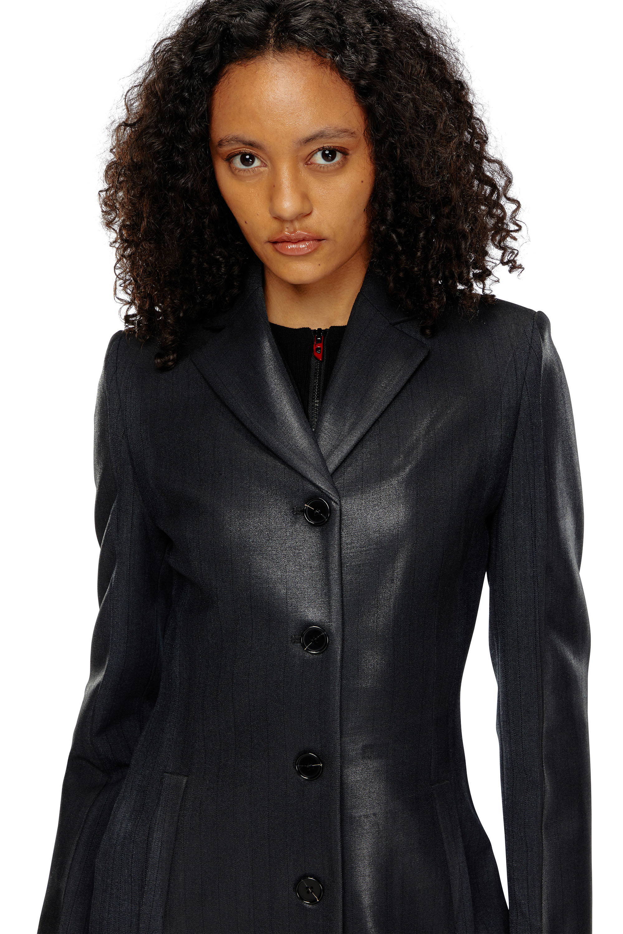 Diesel - G-LAMOUR, Woman's Pinstripe jacket with coated front in Black - 5