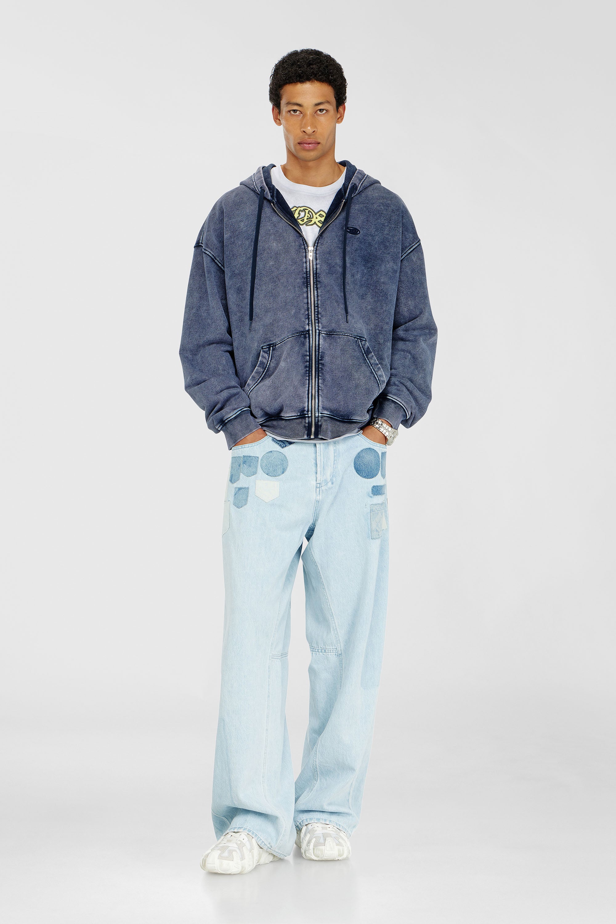 Zip-up hoodie in treated cotton fleece