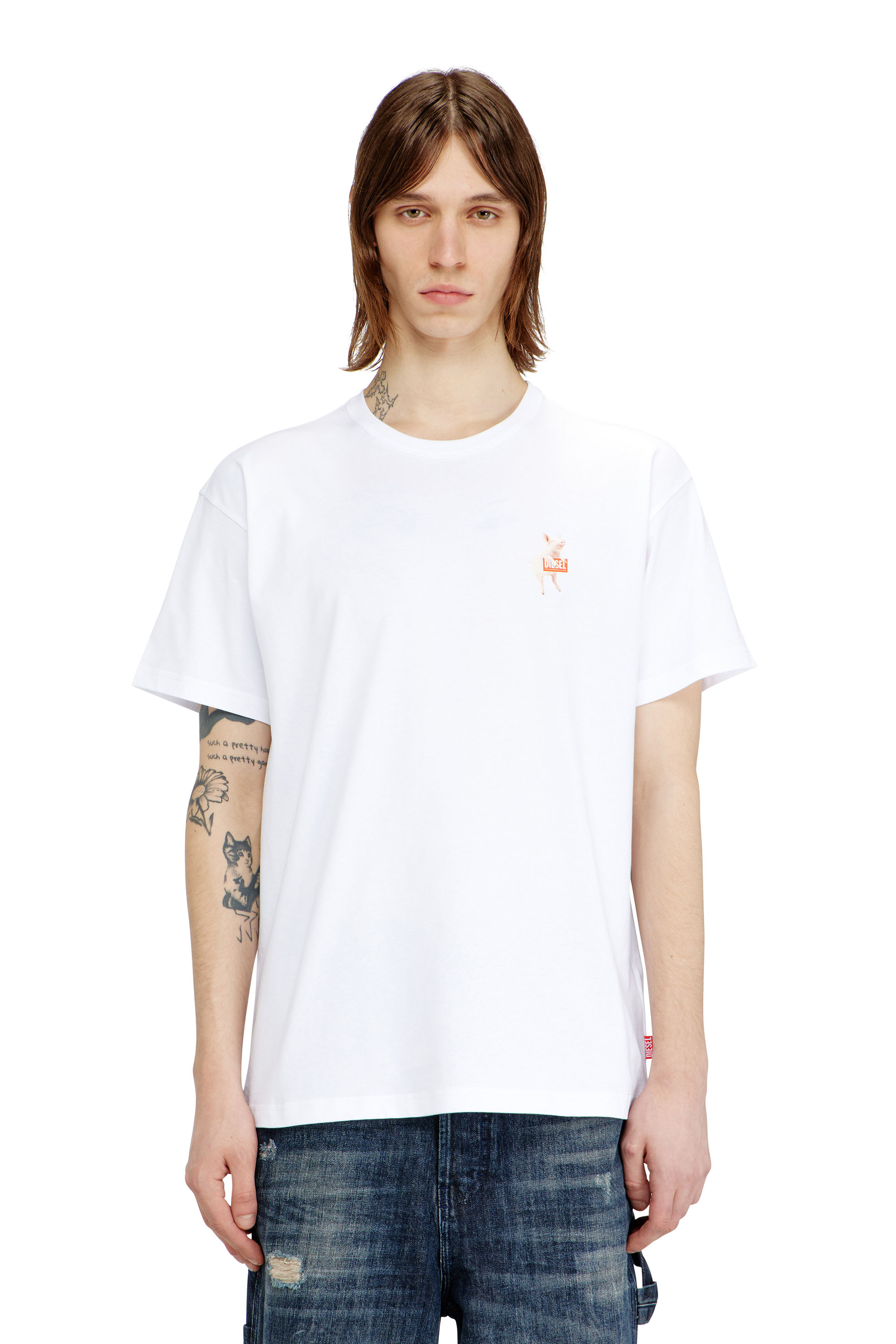 Diesel - T-NORM-V4, Man's T-shirt with pig and logo print in White - 3