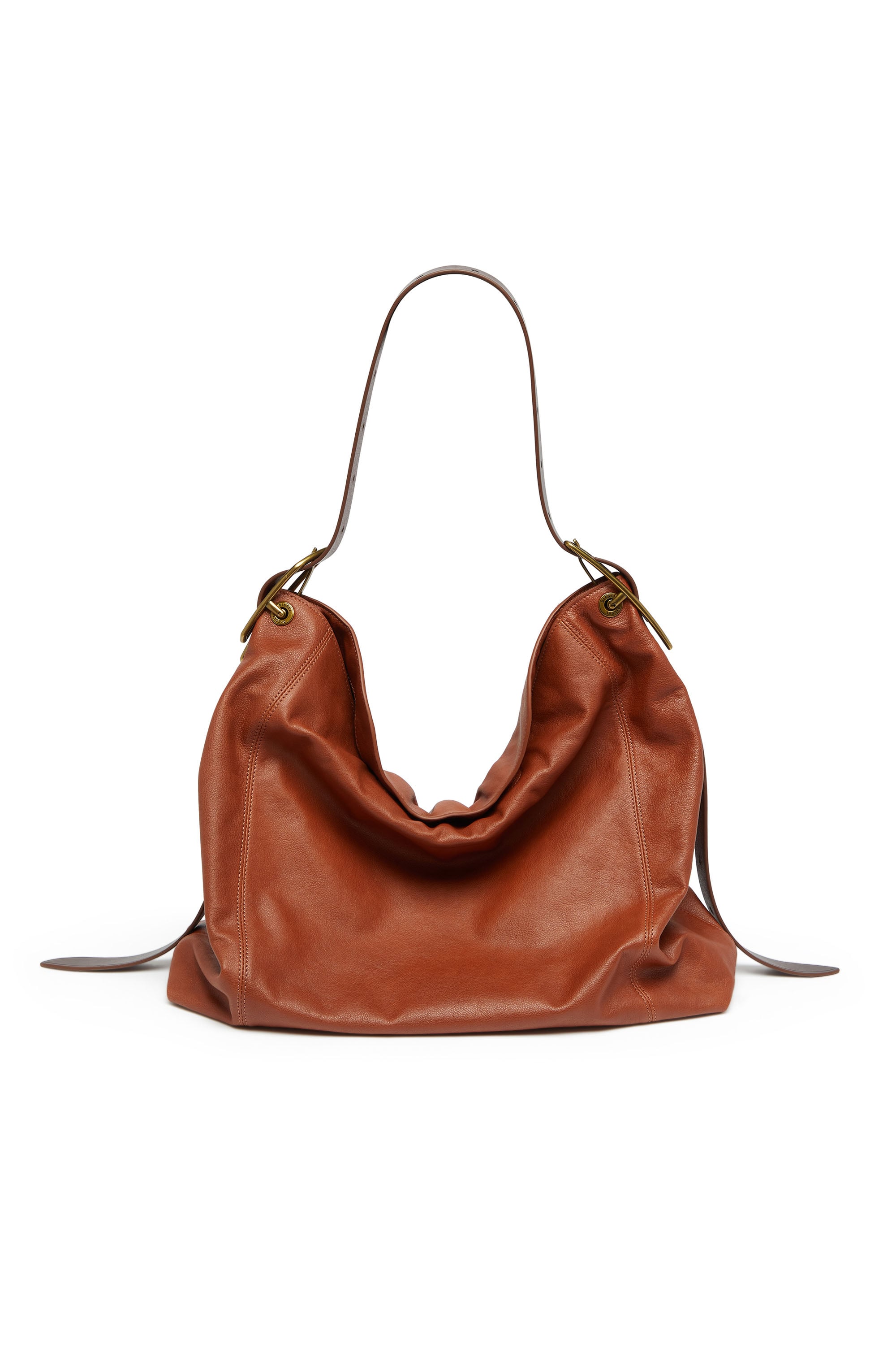 Diesel - D-LINE HOBO L, Woman's D-Line-Hobo bag in shiny wrinkled leather in Brown - 1
