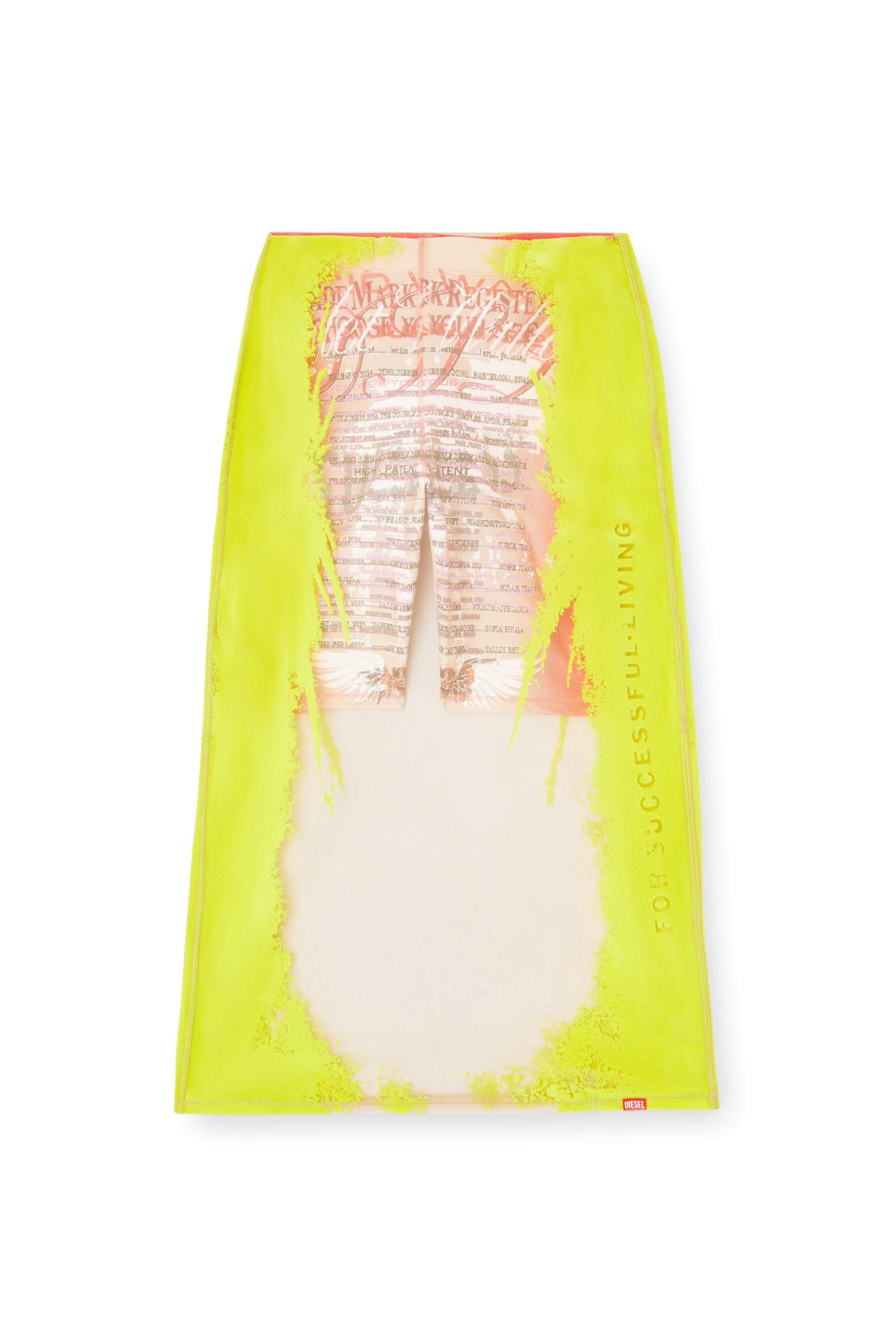 Diesel - O-LYAC, Woman's Layered midi skirt with lyrics print in Yellow/Pink - 2