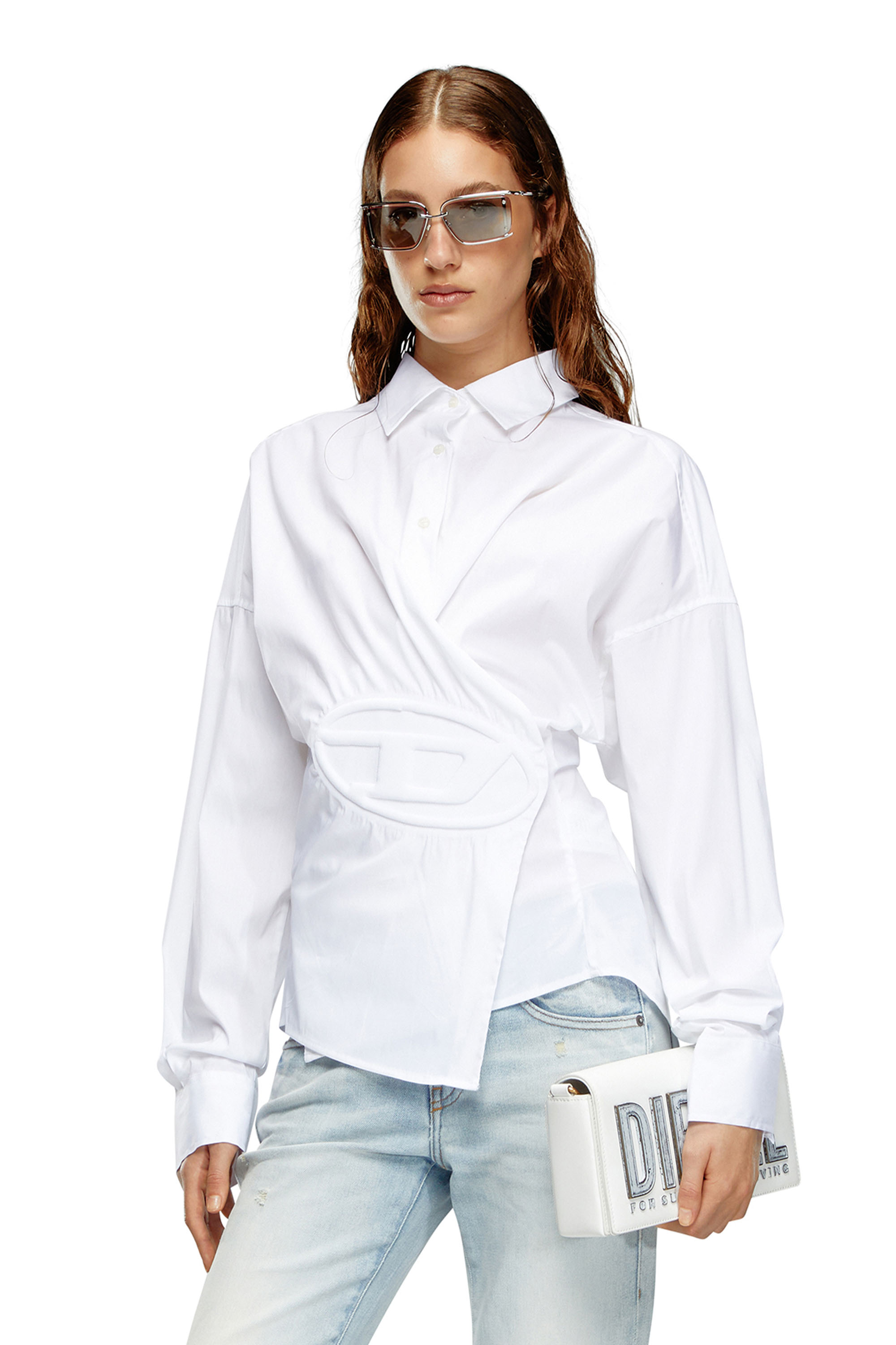 Diesel - C-SIZ-N1, Woman Wrap shirt with embossed logo in White - Image 1