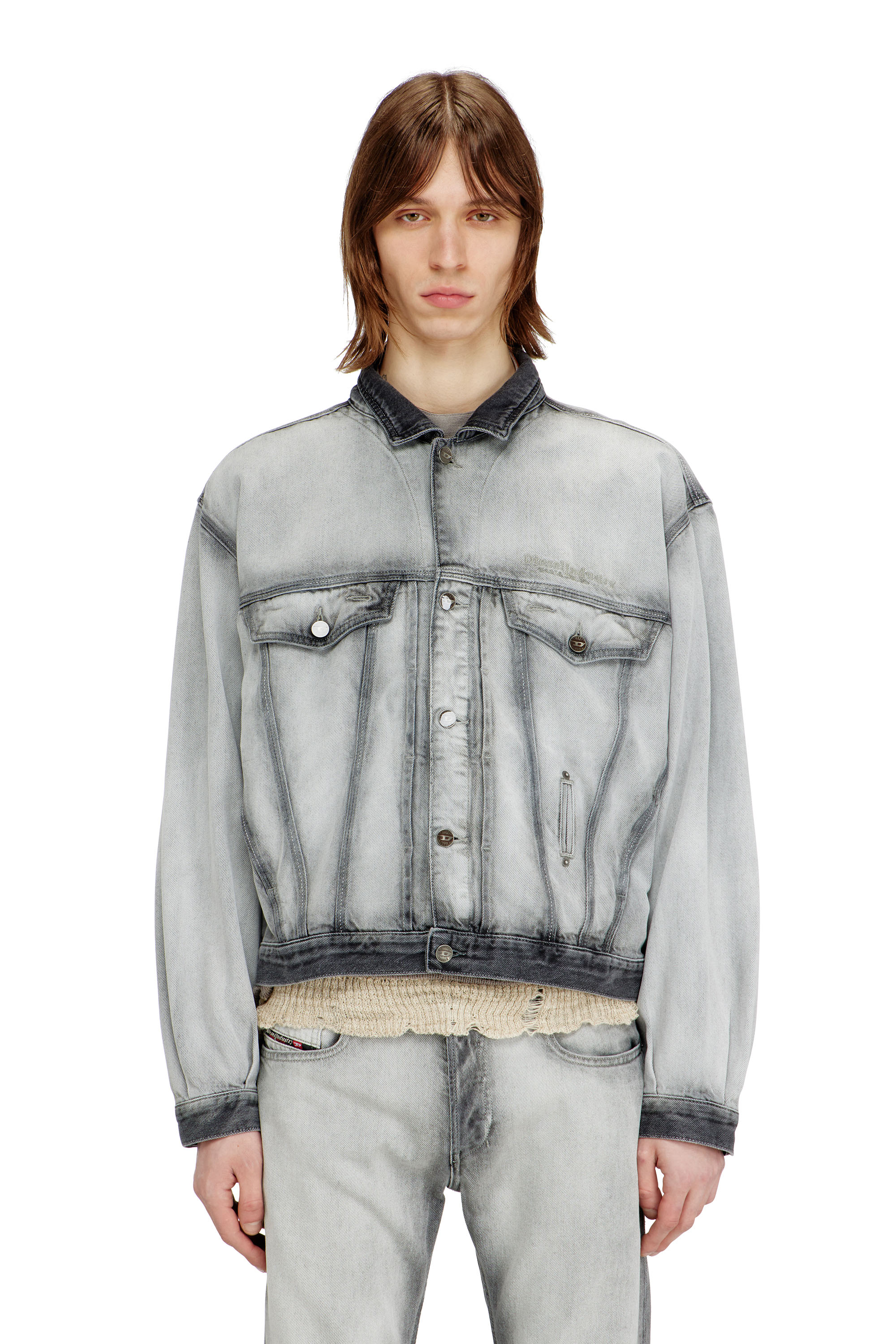 Diesel - D-DENVER-FSI, Unisex's Trucker jacket in soft skeleton denim in Light Grey - 3