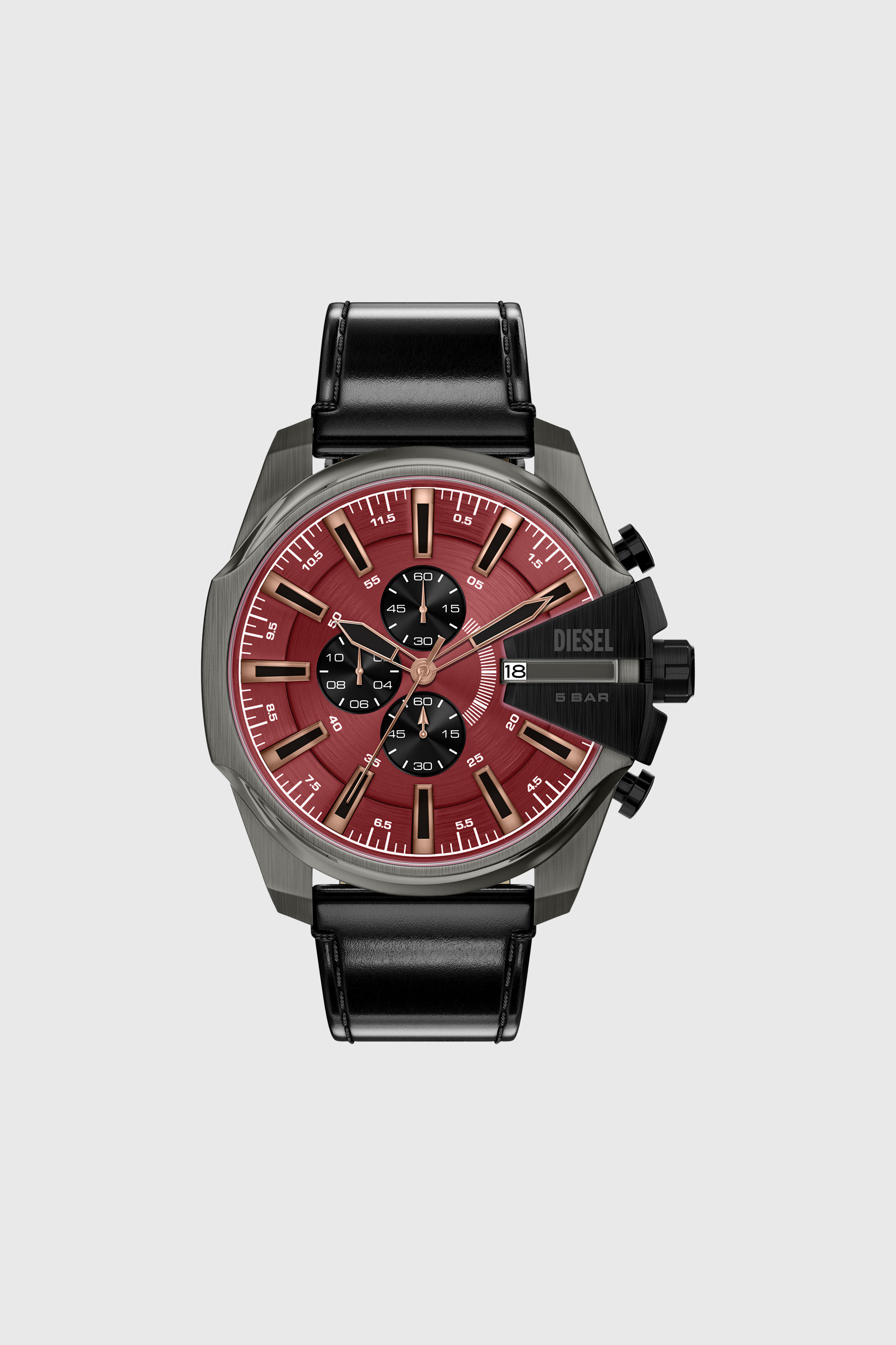 Diesel - DZ4714 WATCH, Man's Mega Chief Slim black leather watch in Black - 1