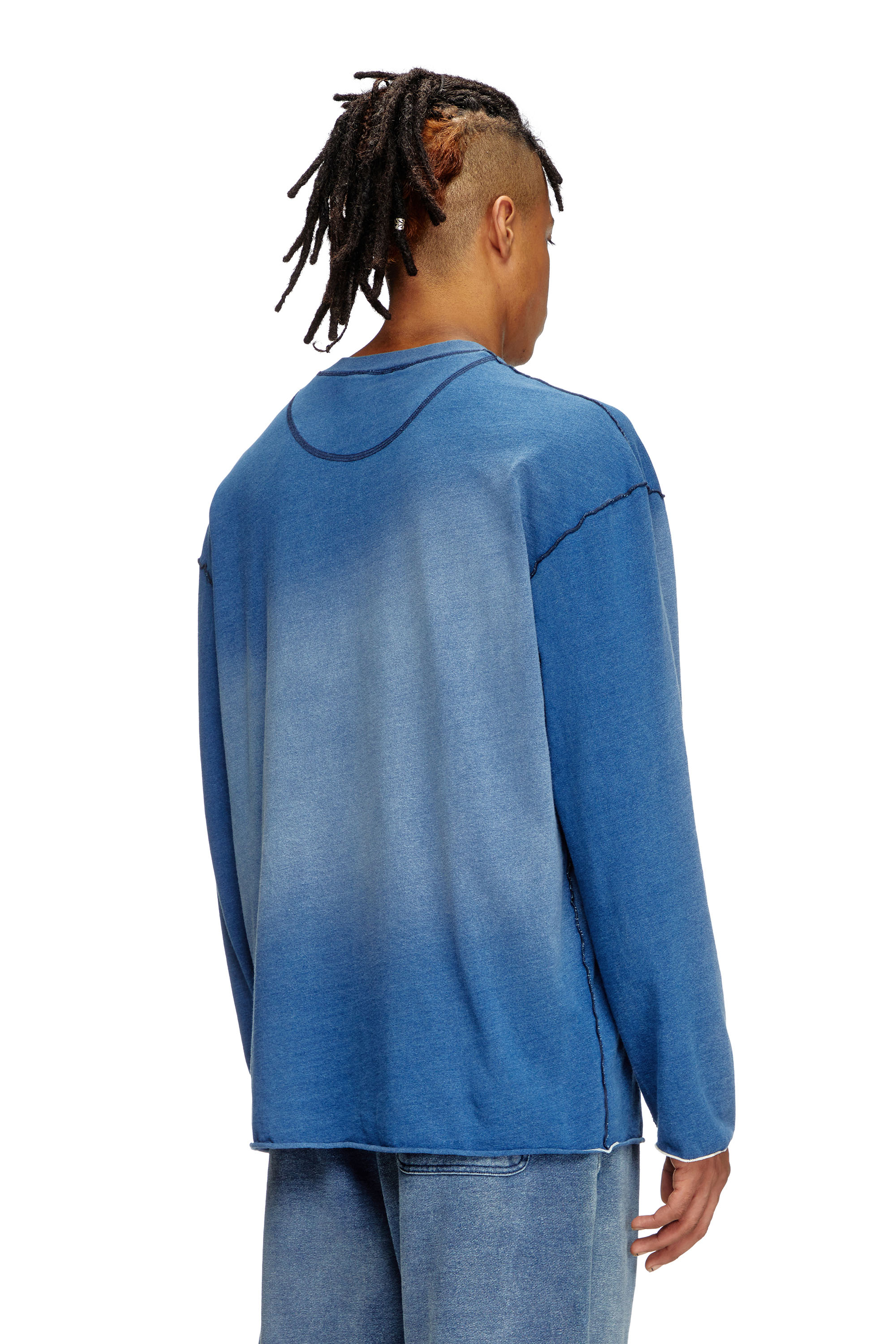 Diesel - T-CRAO-LS, Man's Faded long-sleeve T-shirt with micro logo in Blue - 3