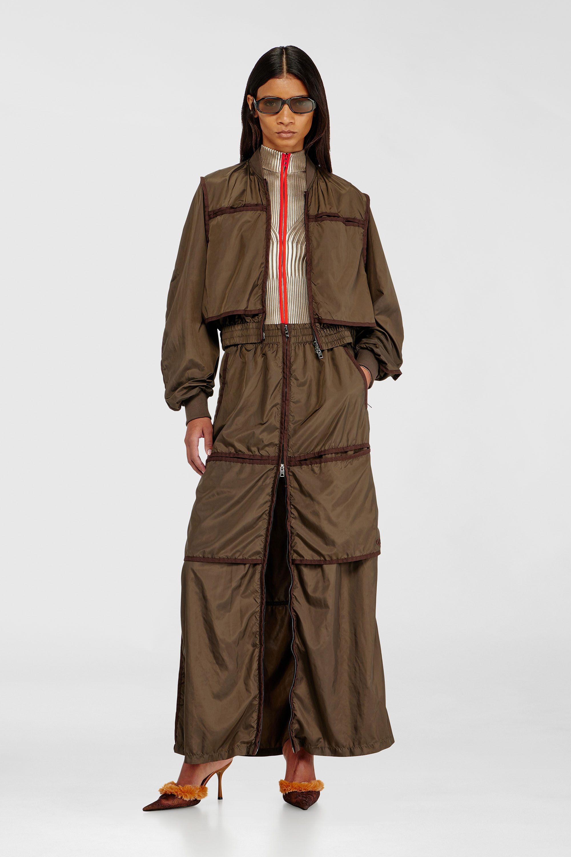 Windbreaker maxi skirt with front zip